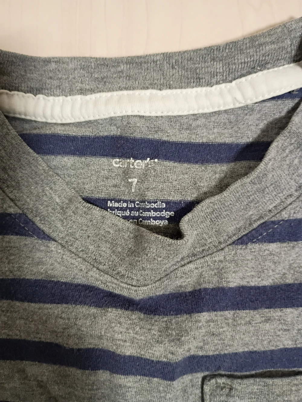 Carter's Gray & Navy Striped Short-Sleeve Pocket Tee Size 7